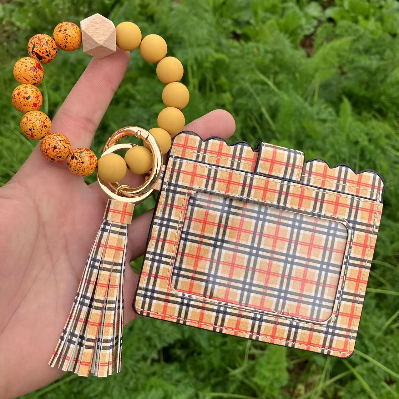 Wholesale Card Holder Pu Tassel Beads Bracelet Wallet Keychain
